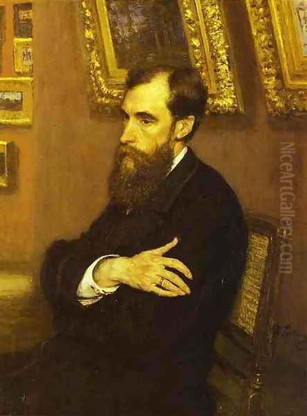 Portrait of Pavel Tretyakov (1832-98) the founder of the State Tretyakov Museum, 1883 Oil Painting by Repin Iliya
