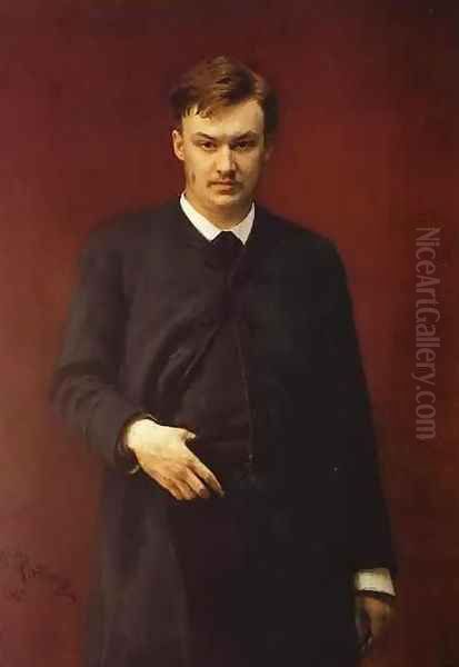 Portrait of the composer Alexander Konstantinovich Glazunov (1865-1936) 1887 Oil Painting by Repin Iliya