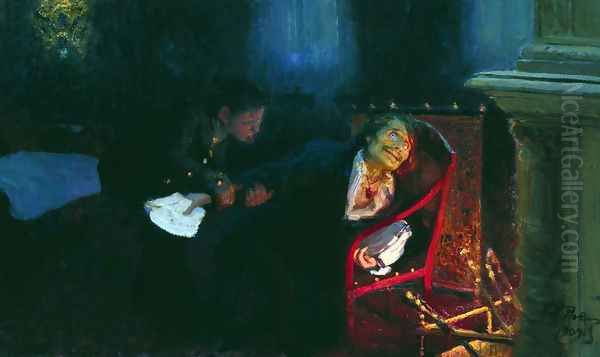 Gogol burning the manuscript of the second part of 'Dead Souls' Oil Painting by Repin Iliya