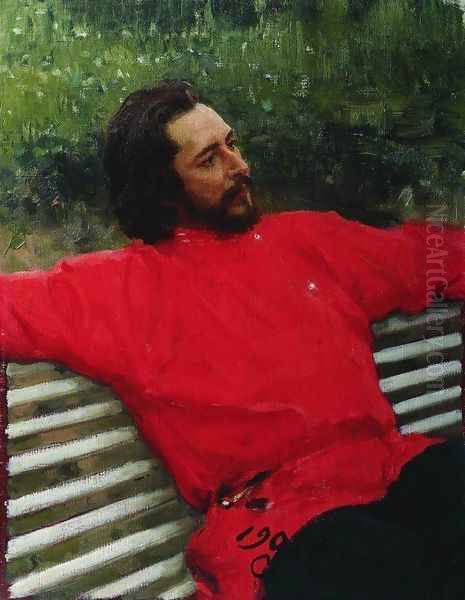 Portrait of writer Leonid Nikolayevich Andreyev (Summer break) Oil Painting by Repin Iliya