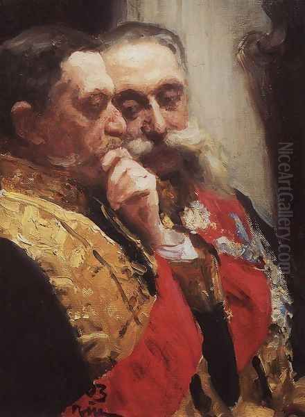 Portrait of members of State Council Ivan Logginovich Goremykin and Nikolai Nikolayevich Gerard Oil Painting by Repin Iliya