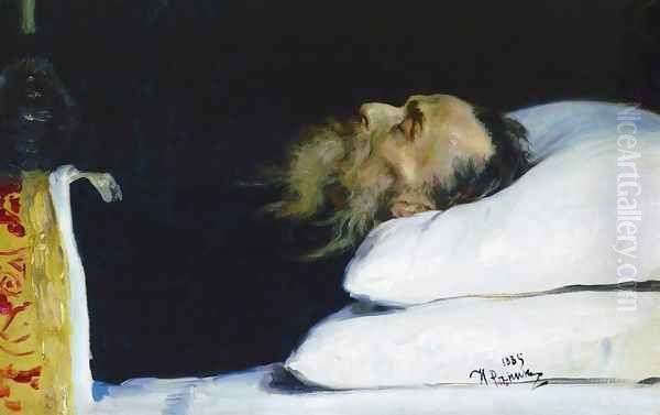 Historian Nikolai Ivanovich Kostomarov in His Coffin Oil Painting by Repin Iliya