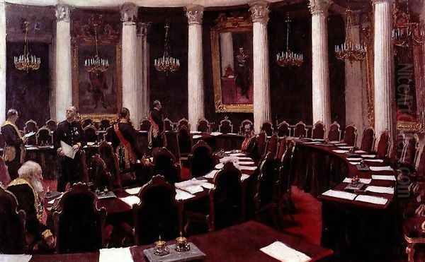 In the State Council Hall (Sketch for the picture Formal Session of the State Council) Oil Painting by Repin Iliya