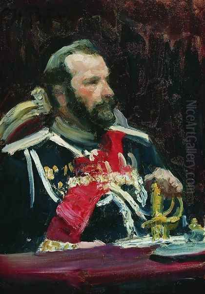 Portrait of War Minister, infantry general and member of State Council State Aleksei Nikolayevich Kuropatkin Oil Painting by Repin Iliya