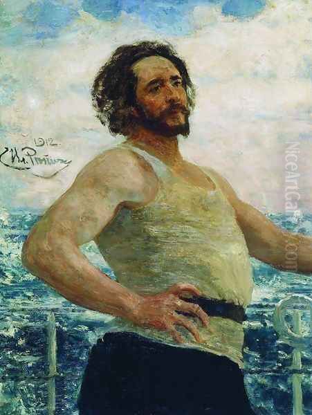 Portrait of writer Leonid Nikolayevich Andreyev on a yacht Oil Painting by Repin Iliya