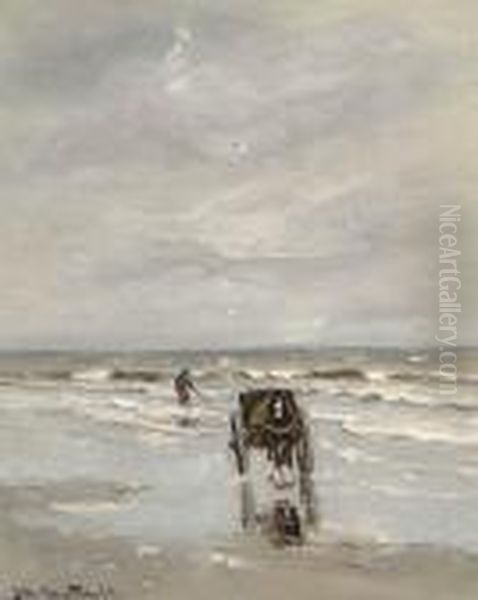 Shell Fisher Oil Painting by Gerhard Arij Ludwig Morgenstje Munthe