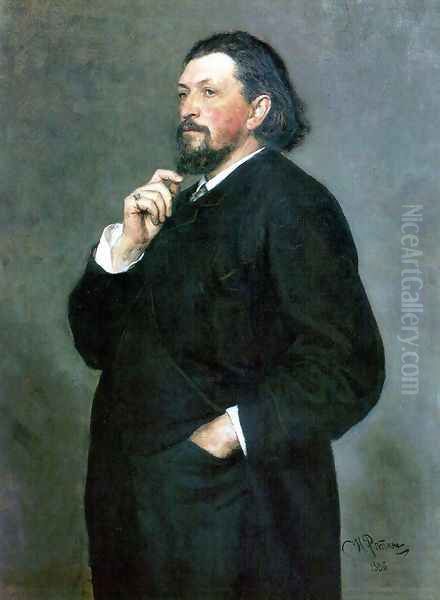 Portrait of music editor and patron Mitrofan Petrovich Belyayev Oil Painting by Repin Iliya