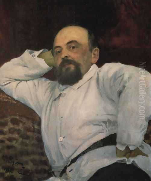 Portrait of railroad tycoon and patron of the arts Savva Ivanovich Mamontov Oil Painting by Repin Iliya
