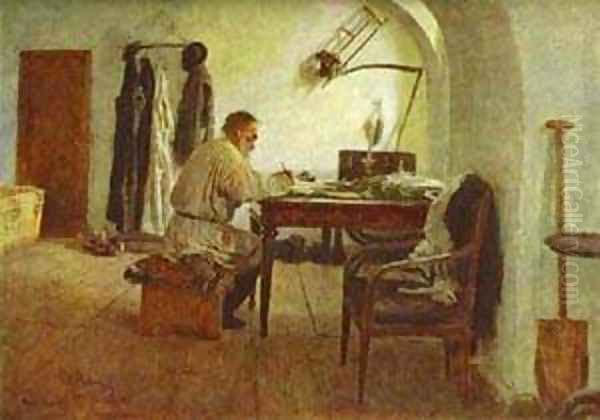 Leo Tolstoy In His Study 1891 Oil Painting by Repin Iliya