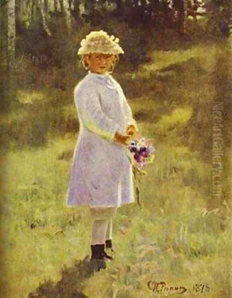 Girl With Flowers Daughter Of The Artist 1878 Oil Painting by Repin Iliya