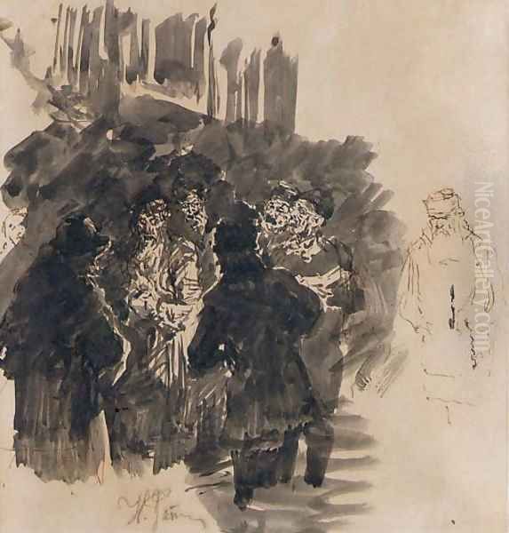 A village gathering Oil Painting by Repin Iliya