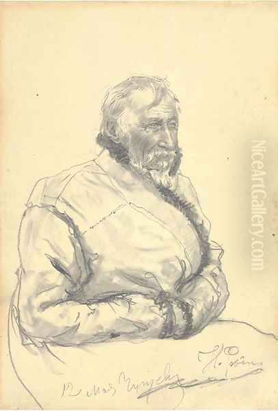 Portrait of a gentleman in a sheepskin kaftan Oil Painting by Repin Iliya