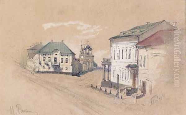 View of a Crossroads and Church in Tver' Oil Painting by Repin Iliya