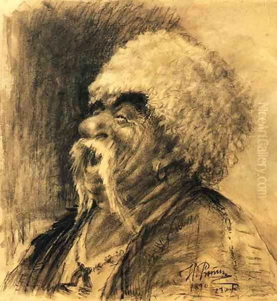Portrait of a laughing Cossack Oil Painting by Repin Iliya
