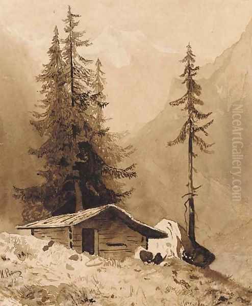 Wooden Hut in an Alpine Landscape Oil Painting by Repin Iliya