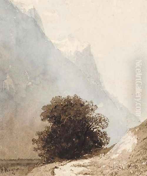 Leafy Bush in a mountainous Landscape Oil Painting by Repin Iliya