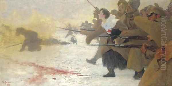 The Attack with the Red Cross Nurse Oil Painting by Repin Iliya