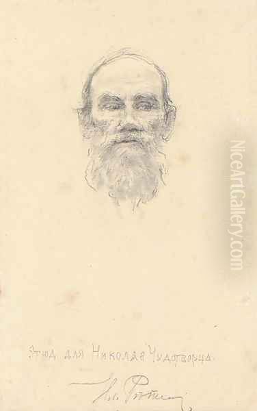Portrait of Lev Nikolaevich Tolstoi Oil Painting by Repin Iliya