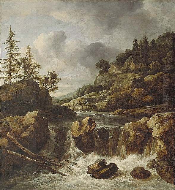 A Waterfall Oil Painting by Jacob Van Ruisdael