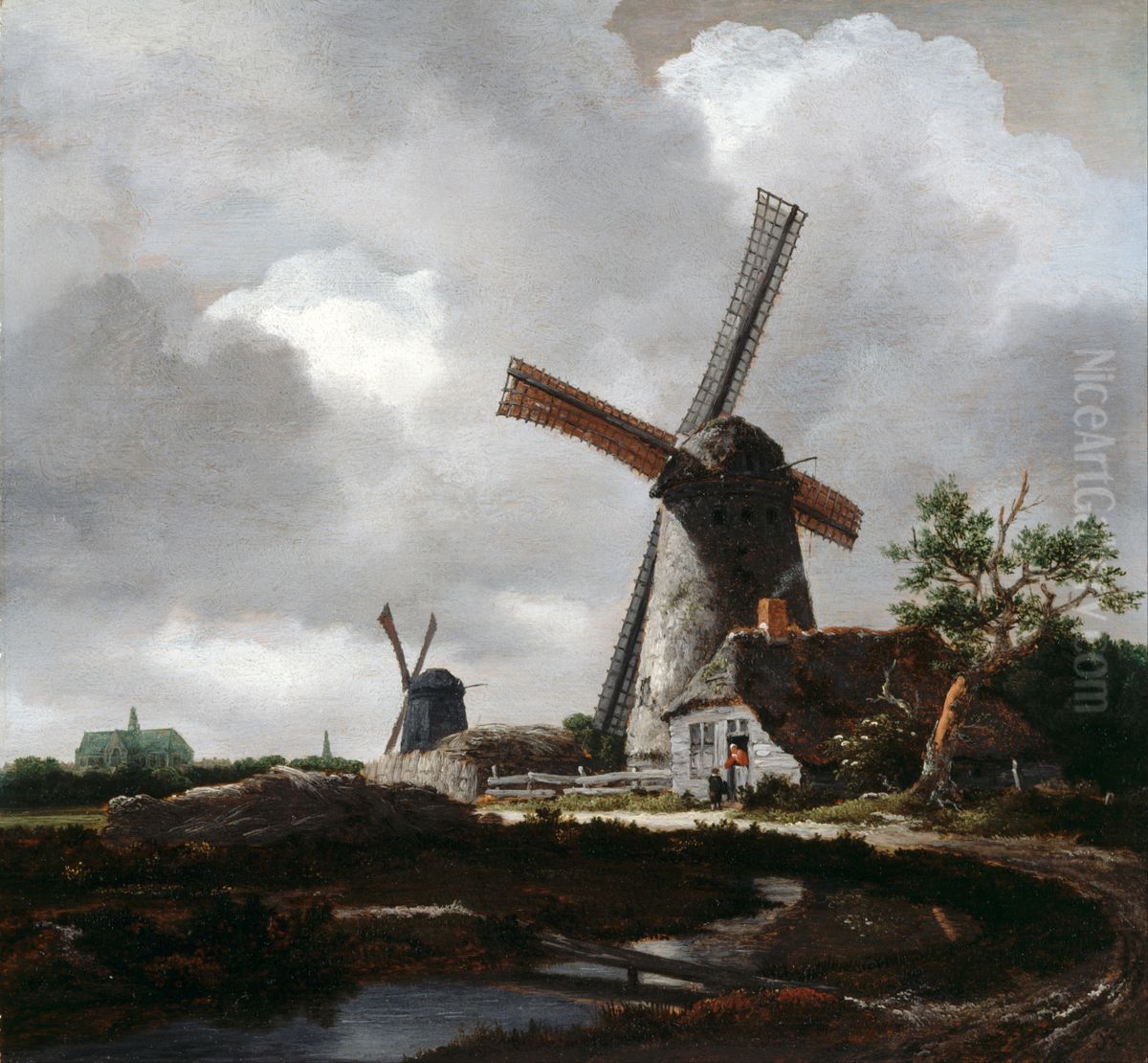Landscape With Windmills Near Haarlem Oil Painting by Jacob Van Ruisdael