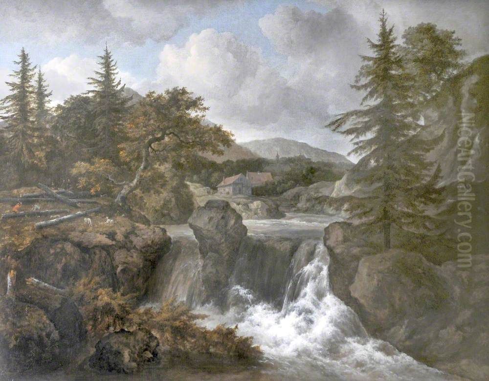 Landscape with Waterfall Oil Painting by Jacob Van Ruisdael