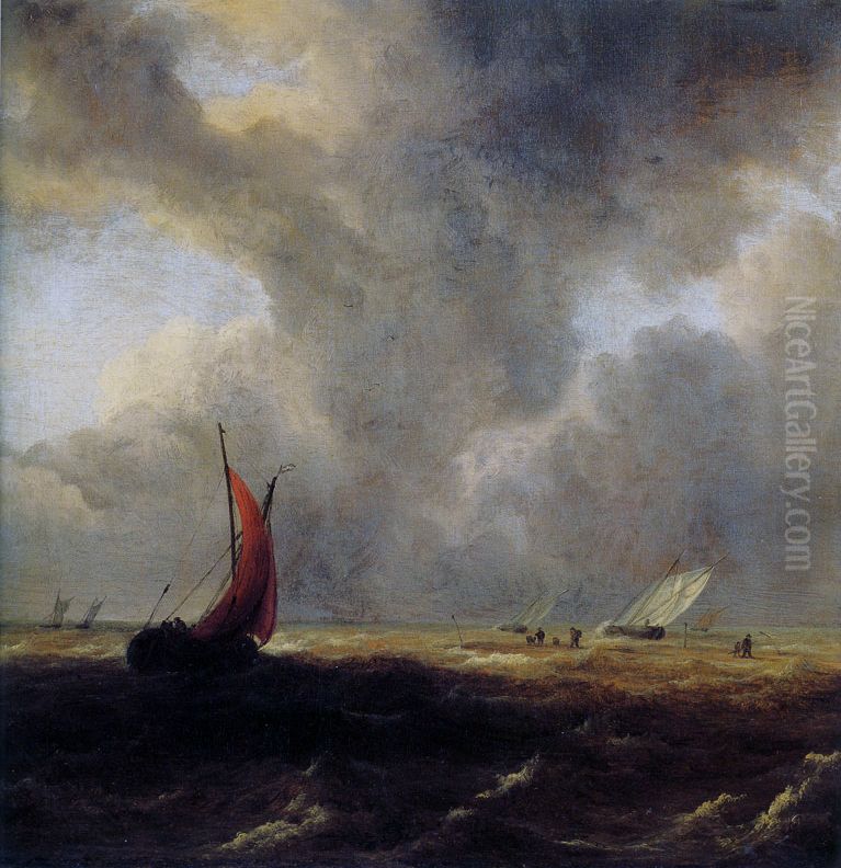 Sailing vessels in a choppy sea Oil Painting by Jacob Van Ruisdael