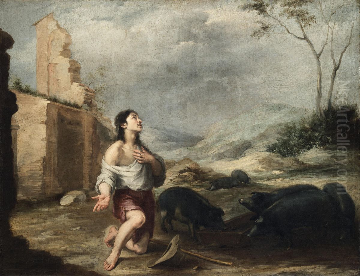 The Prodigal Son Feeding Swine Oil Painting by Bartolome Esteban Murillo