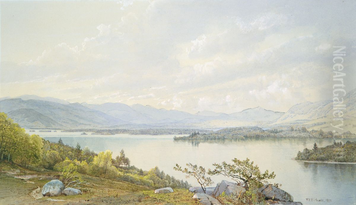 Lake Squam And The Sandwich Mountains Oil Painting by William Trost Richards