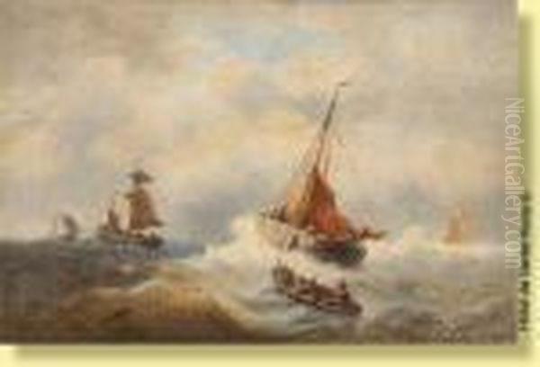 Pecheurs Franchissant La Barre Oil Painting by Francois Etienne Musin