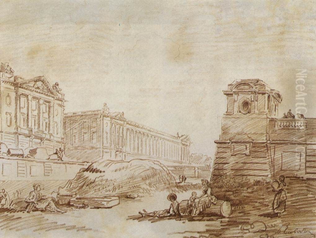 Ditch at Place de la Concorde Oil Painting by Hubert Robert