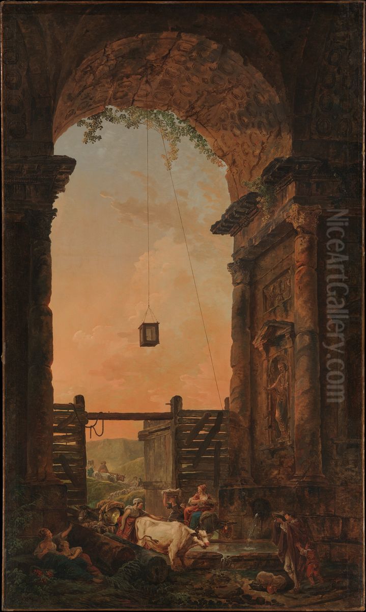 The Return of the Cattle Oil Painting by Hubert Robert