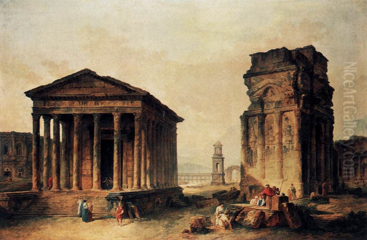 Ruins at Nimes Oil Painting by Hubert Robert