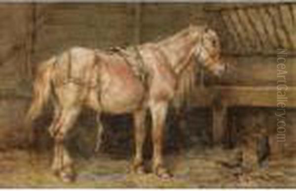 A Horse In A Stable Oil Painting by Willem Carel Nakken