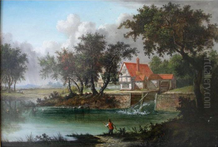 A Fisherman By A Mill Pool Oil Painting by Patrick, Peter Nasmyth