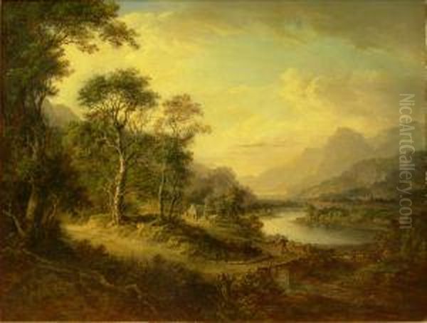 Figure In A Highland Landscape Oil Painting by Patrick, Peter Nasmyth