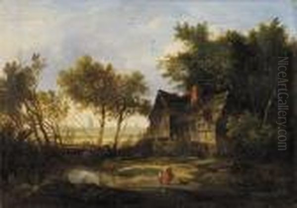 Lot Of Two Village Scenes With Figures Oil Painting by Patrick, Peter Nasmyth