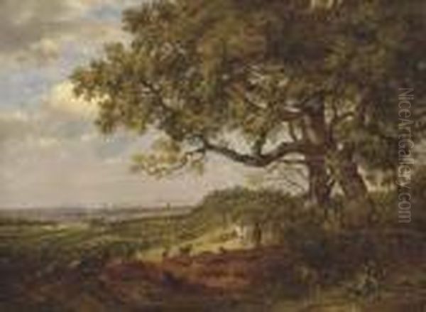 View Of Tonbridge From A Point 
Between Tonbridge And Tunbridge Wells, With Figures And A Horse In The 
Foreground Oil Painting by Patrick, Peter Nasmyth