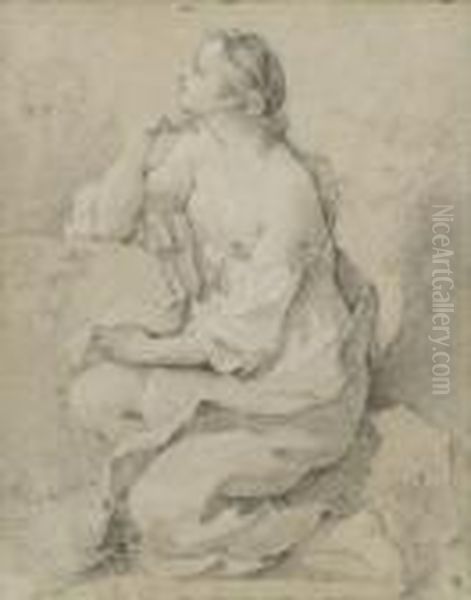 Etude De Femme Au Sein Denude Oil Painting by Charles Joseph Natoire