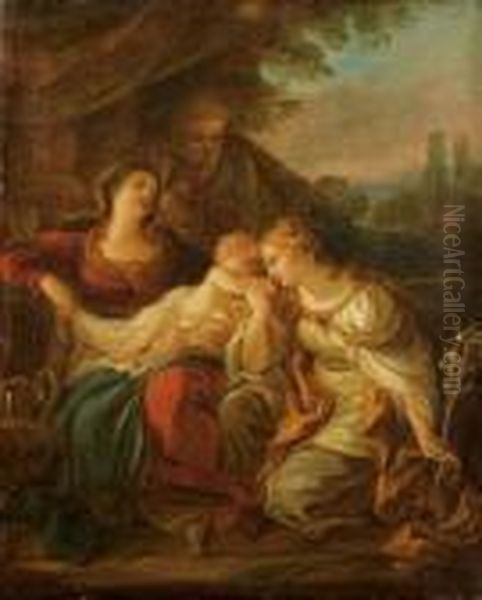 La Sainte Famille Avec Sainte Martine Oil Painting by Charles Joseph Natoire