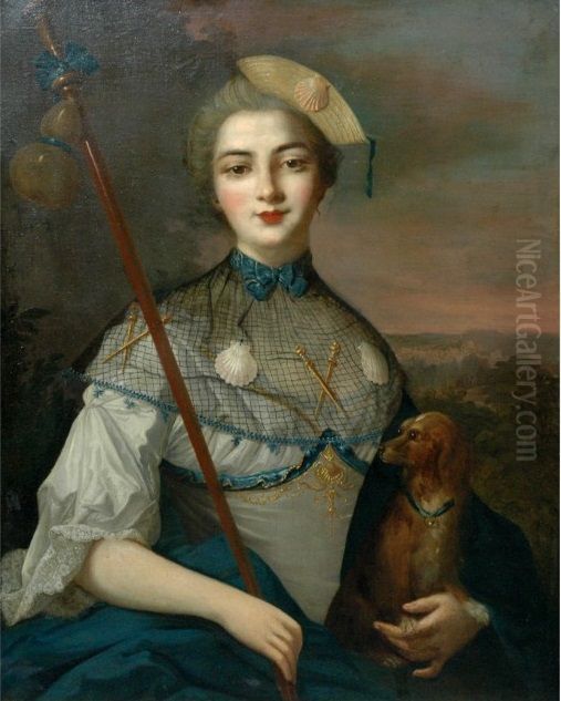 Portrait Of A Noble Lady As A Pilgrim To Santiago De Compostela With Her Dog Oil Painting by Jean-Marc Nattier