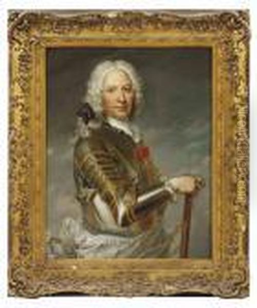 Portrait Of A Gentleman, 
Traditionally Identified As George Keith,10th Earl Marischal 
(1692-1778), Half-length, In Armour, A Baton Inhis Right Hand Oil Painting by Jean-Marc Nattier