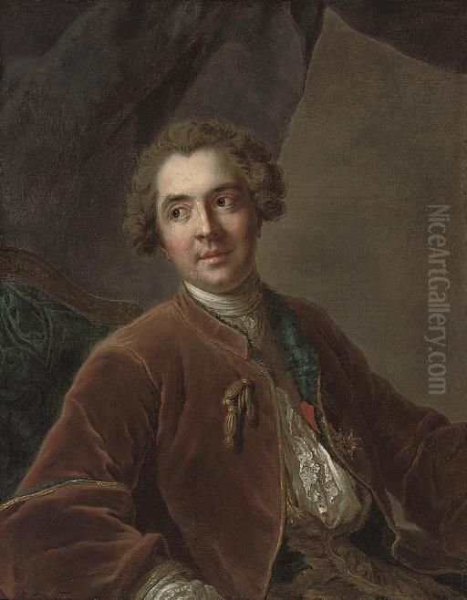 Portrait Of A Gentleman, Said To
 Be Baron De Thiers, Seated, Half-length, In A Brown Velvet Jacket Oil Painting by Jean-Marc Nattier