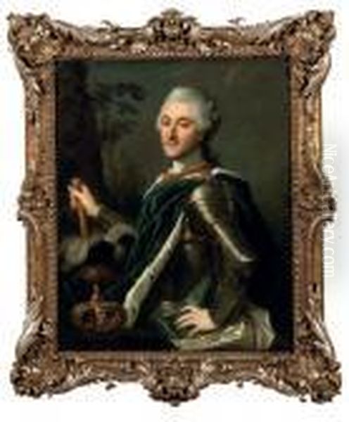 Portrait Of King Stanislas 
August Ii Poniatowski, Half-length, In Armour, His Crown Nearby Oil Painting by Jean-Marc Nattier