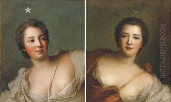Portrait Of A Lady, Said To Be 
The Marquise De La Tournelle(1717-1744) As A Personification Of 
Daybreak; And Portrait Of Alady, Said To Be The Marquise De Flavacourt 
(1744-after 1799), Bustlength As A Personification Of Silence Oil Painting by Jean-Marc Nattier