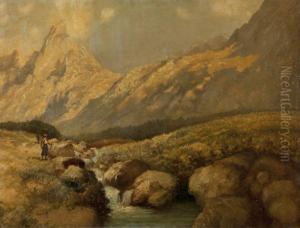 Hegyvideki Taj Patakkal Oil Painting by Antal Neogrady