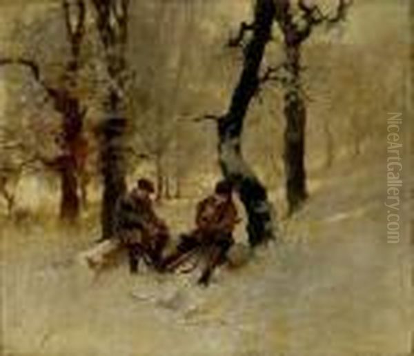 Dvaja Polovnici Oil Painting by Antal Neogrady