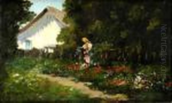 V Zahrade Oil Painting by Antal Neogrady