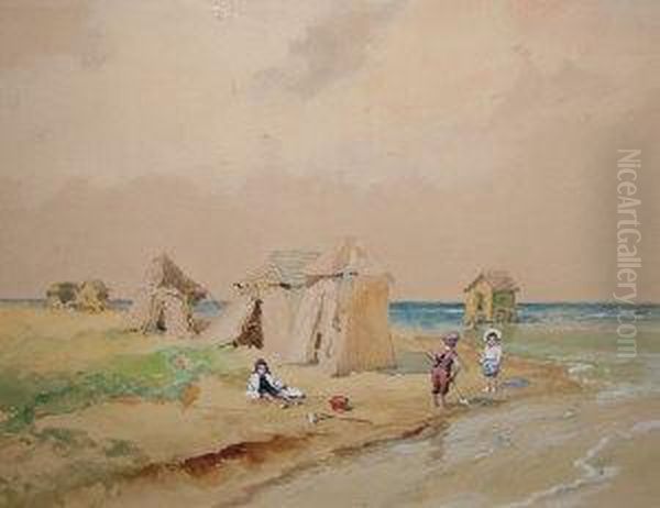 Hungarian -- Children Playing On
 The Beach; Watercolour, Signed, 32x41cm: Together With A Collection Of 
Early 20th Century Chromolithographs After Different Hands Oil Painting by Antal Neogrady