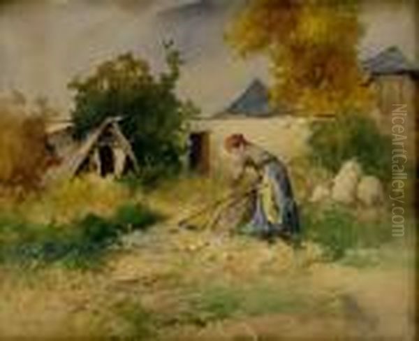 Pri Zbere Zemiakov Oil Painting by Antal Neogrady