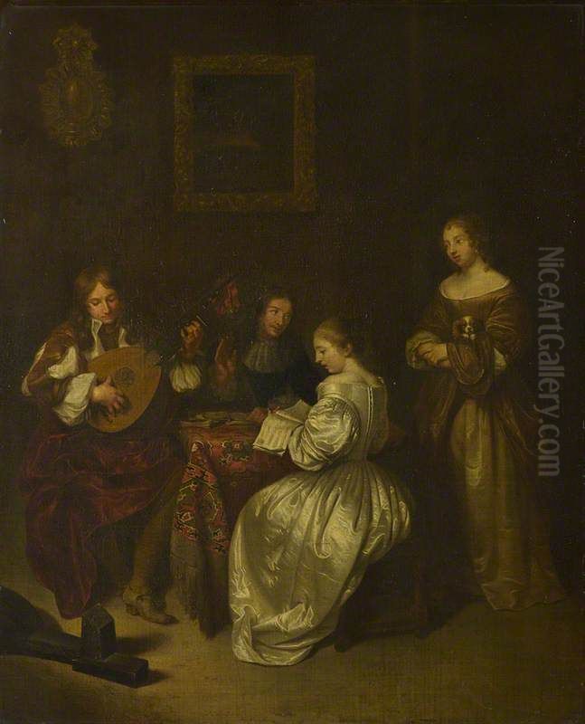A Musical Party Oil Painting by Caspar Netscher